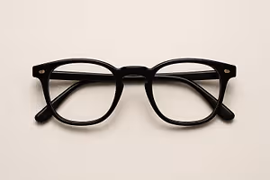 Black glasses with round lenses on a white background