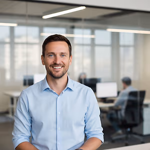 Businessman smiling in office