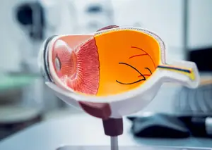 Illustration of a human eye with a transparent base and a black outline