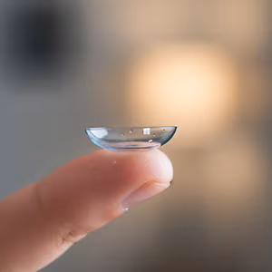 A contact lens in the hand of a person