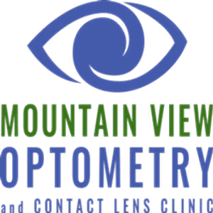 Mountain View Optometry and Contact Lens Clinic logo with a blue eye design