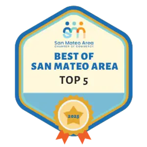 Best of San Mateo Area 2023 Top 5 badge from San Mateo Area Chamber of Commerce