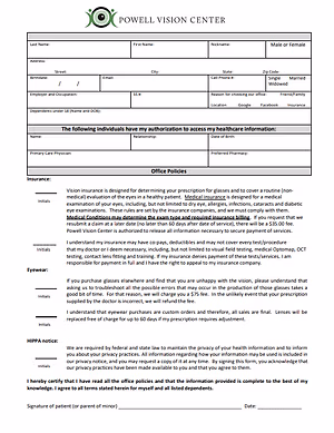 Powell Vision Center - Patient Information Form