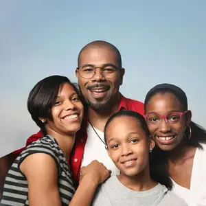 family smiling and happy