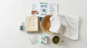 Dry eye care products displayed on a table
