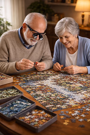 Older couple working on a puzzle together