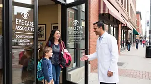A doctor and his patient at Eye Care Associates.